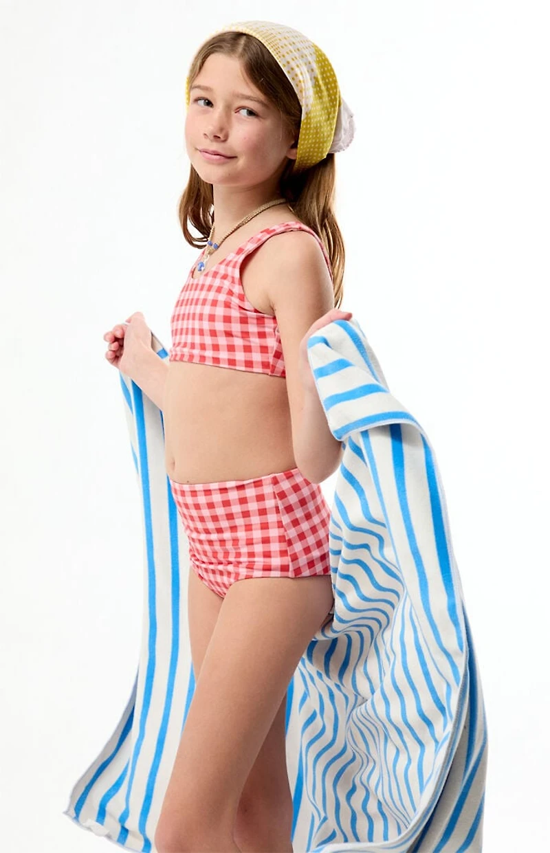 Pacsun Kids Red Checkered Tank & High Waisted Bikini Set