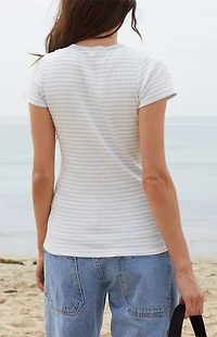 John Galt White & Light Blue Hailie Striped Short Sleeve Top
