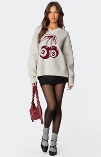 Edikted Cherry 3 Oversized V Neck Sweater