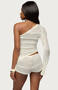 Edikted Yalena One Shoulder Sheer Lace Top