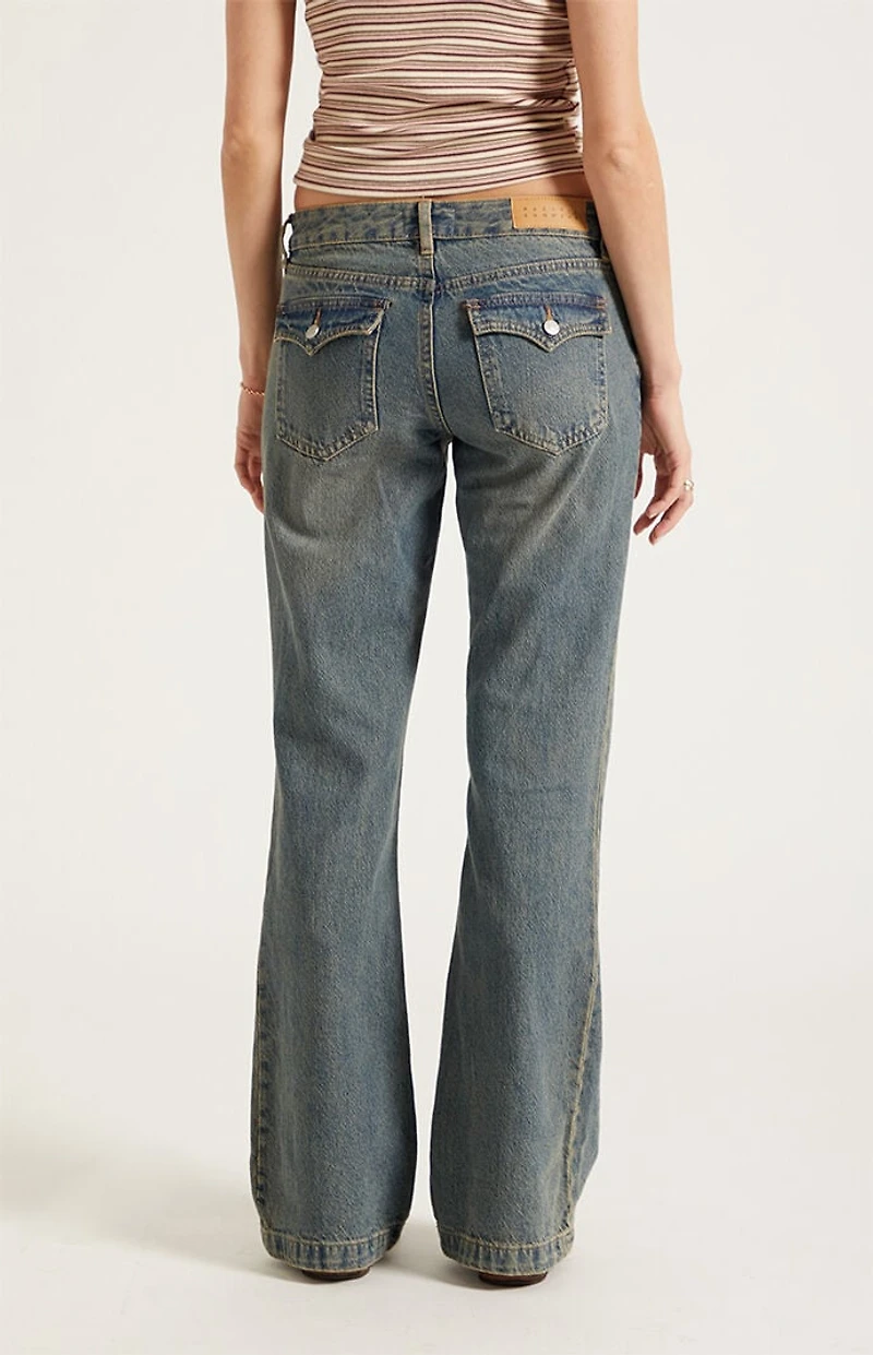 Pacsun Jade Low Rise Bootcut Jeans Button Pocket Dark Blue
