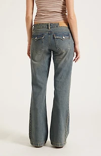 Pacsun Jade Low Rise Bootcut Jeans Button Pocket Dark Blue
