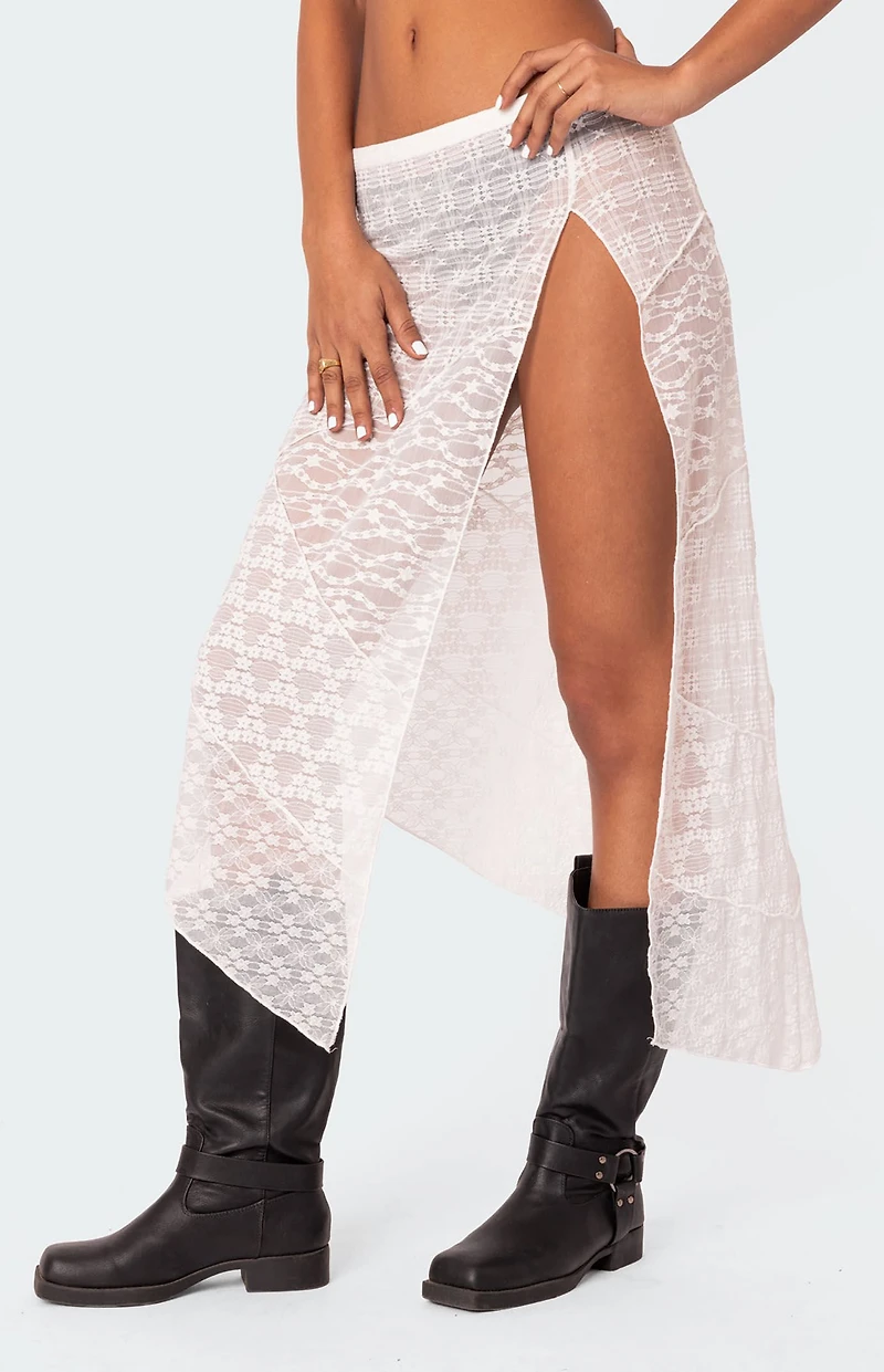 Edikted Sheer Patchwork Lace Maxi Skirt