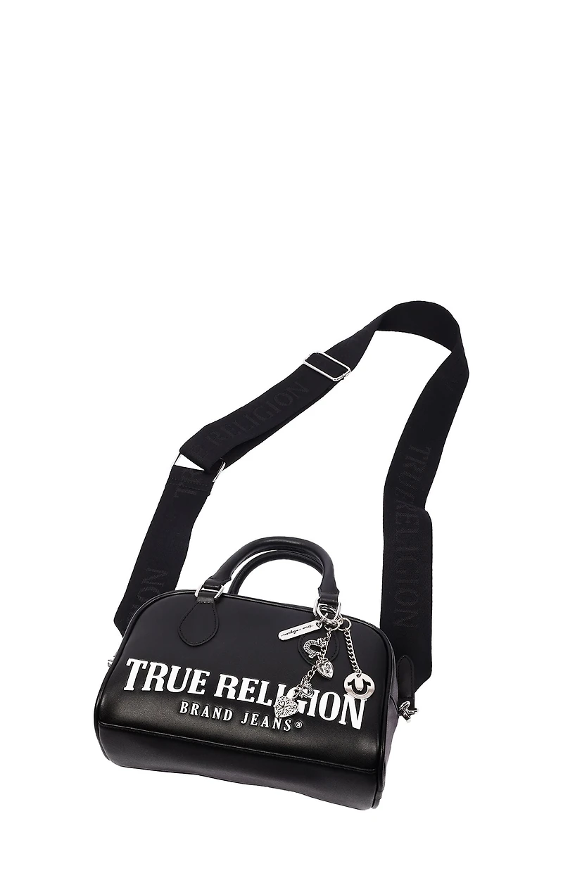True Religion Black Bombe Logo Satchel