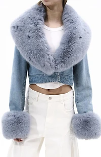 AZALEA WANG Gisele Denim Faux Fur Jacket
