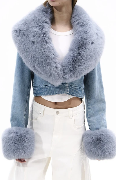 AZALEA WANG Gisele Denim Faux Fur Jacket