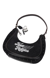 True Religion Black Wing Motif Denim Hobo Bag