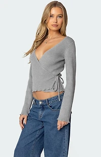 Edikted Paden Ribbed Knit Wrap Top