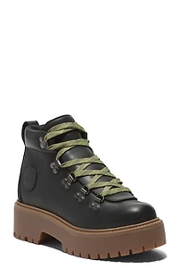 Timberland Women's Black Nubuck Stone Street Mid Lace-Up Boots