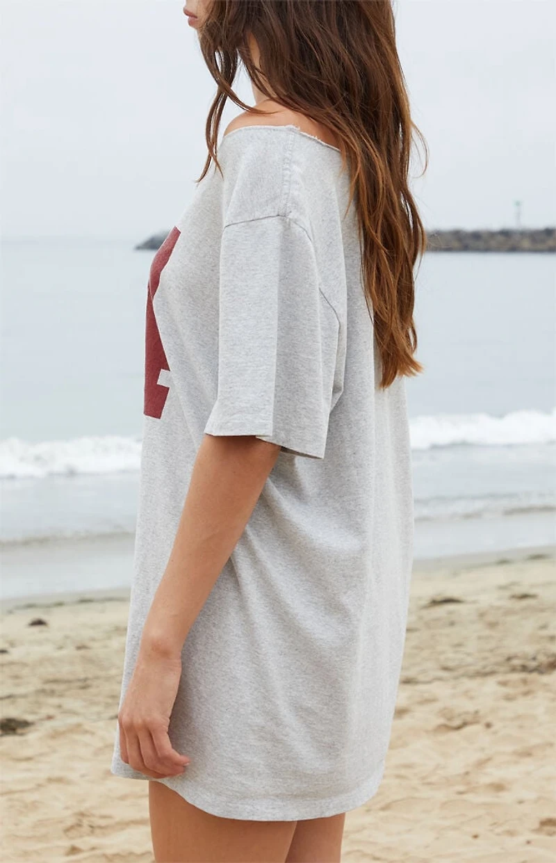 John Galt Light Gray Burgundy Penelope 84 Off-The-Shoulder Oversized Top