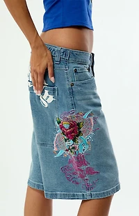 Ed Hardy Flower Diamond Low Rise Baggy Jorts