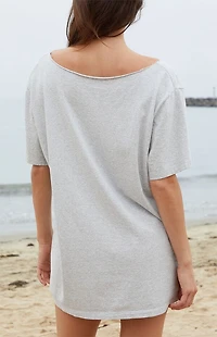 John Galt Light Gray Burgundy Penelope 84 Off-The-Shoulder Oversized Top