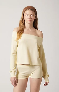 PAC 1980 Active Aspen Waffle Knit Off-The-Shoulder Sweatshirt