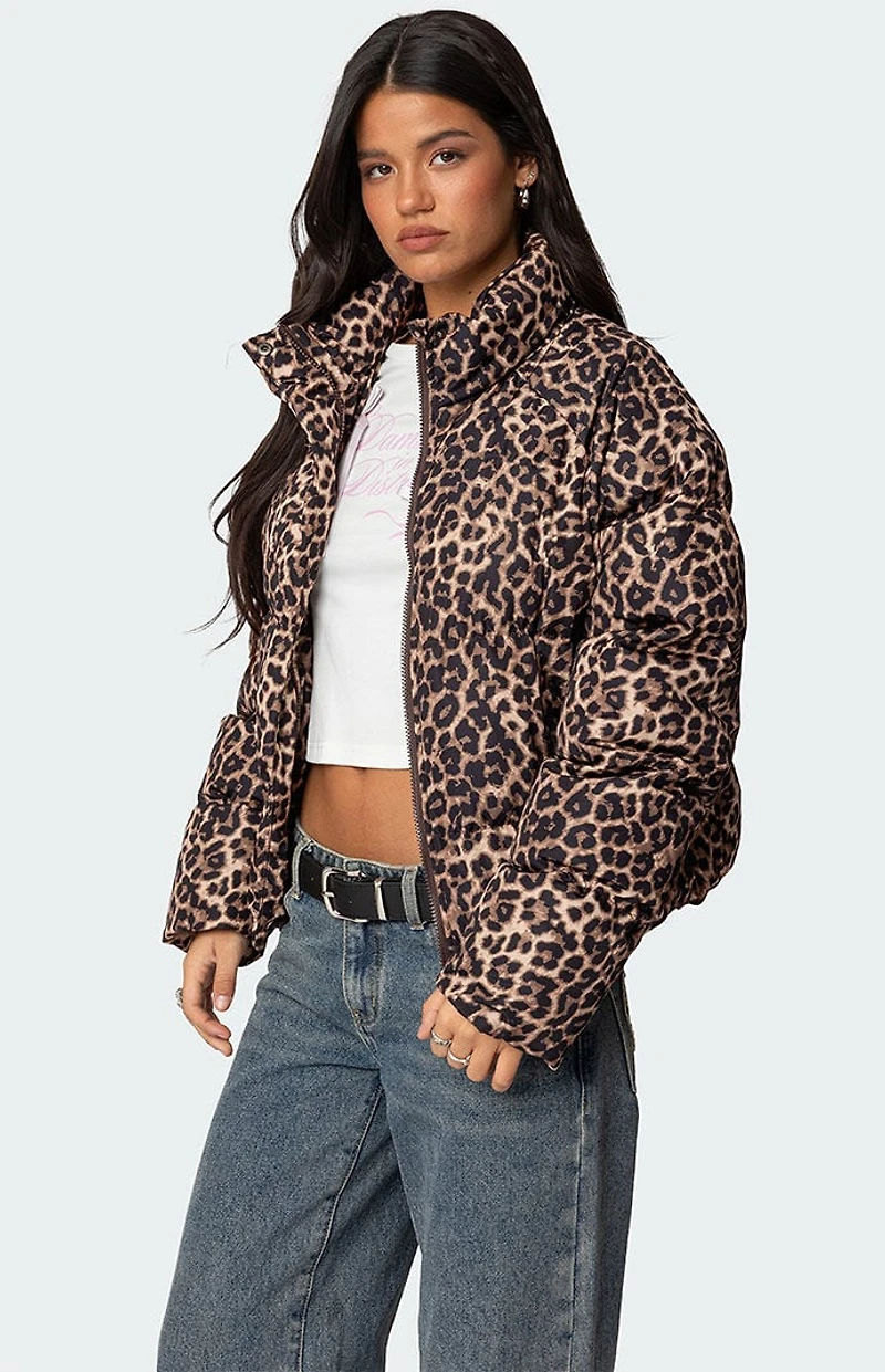 Edikted Dalya Leopard Printed Puffer Jacket