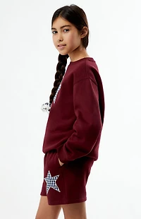 Pacsun Kids Maroon Plaid Star Embroidered Sweat Shorts