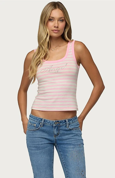 Edikted Angel Glow Rhinestone Striped Tank Top