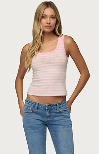 Edikted Angel Glow Rhinestone Striped Tank Top