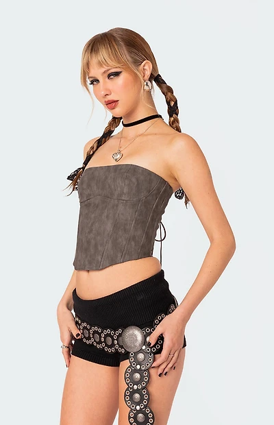 Edikted Christa Washed Faux Leather Corset