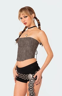 Edikted Christa Washed Faux Leather Corset