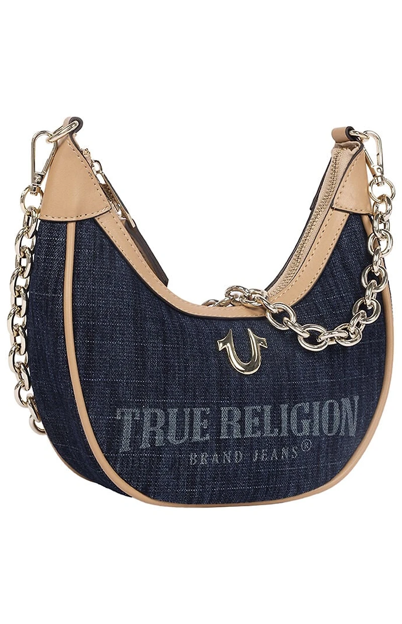 True Religion Bailey Dark Denim and Faux Leather Hobo Bag