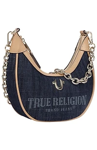 True Religion Bailey Dark Denim and Faux Leather Hobo Bag