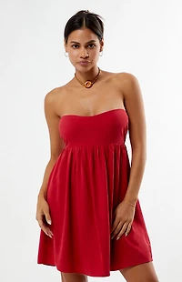 Your Favorite Tie Back Strapless Babydoll Mini Dress