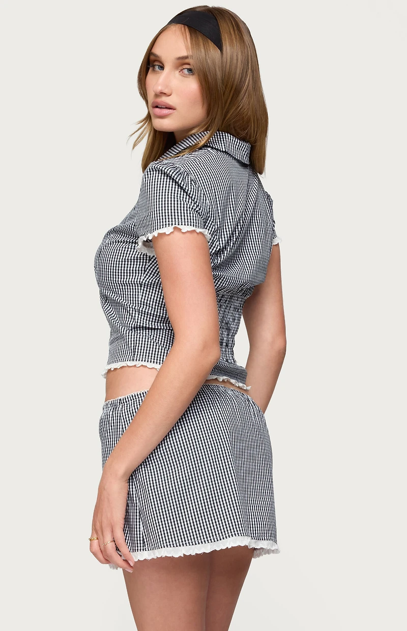 Edikted Paige Gingham Tailored Button Up Shirt