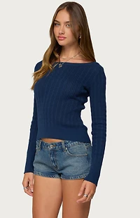 Edikted Larah Boat Neck Cable Knit Top