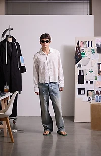 FIELD OF STUDY by Pacsun Grid Cropped Boxy Long Sleeve Shirt