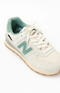 New Balance White & Green 574 Sneakers