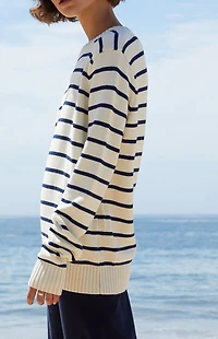 John Galt White & Blue Striped Sweater