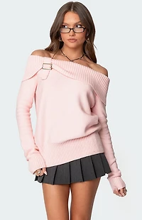 Edikted Marilyn Buckled Off Shoulder Sweater