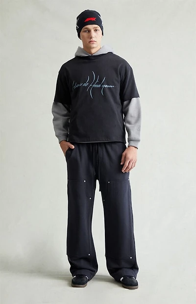 Pacsun Black Paneled Carpenter Fleece Extreme Baggy Sweatpants