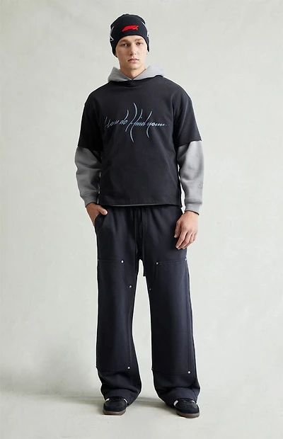 Pacsun Black Paneled Carpenter Fleece Extreme Baggy Sweatpants