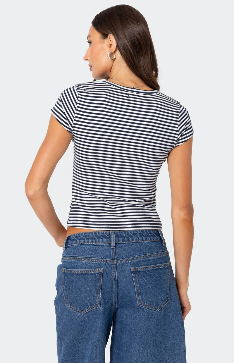 Edikted Kady Striped Henley T-Shirt