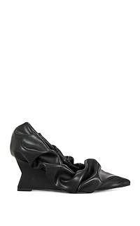 AZALEA WANG Women's Aicha Black Faux Leather Wedge Pumps