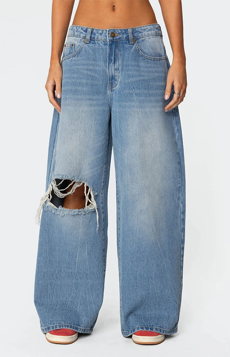 Edikted Distressed Low Rise Baggy Jeans