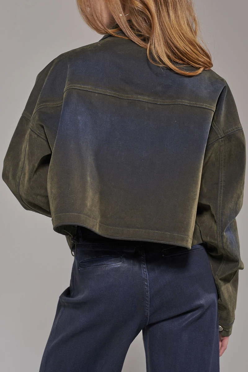 AZALEA WANG Sampson Olive Velvet Denim Jacket