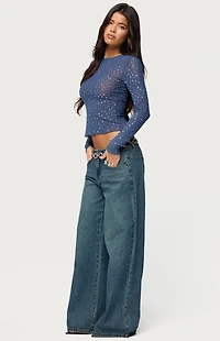 Edikted Anari Rhinestone Mesh Top