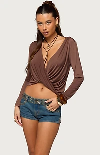 Edikted Draped V Neck Long Sleeve Top