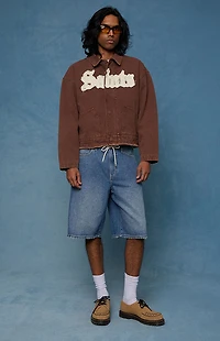 Pacsun Austin Extreme Baggy Denim Shorts Drawstring Medium Blue