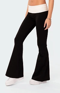 Edikted Contrast Fold Over Flared Leggings