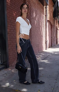 John Galt White Short Sleeve Cinched Wrap Top