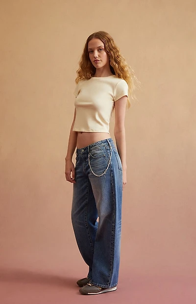 RARE DNM EDIT Medium Blue Low Rise Girlfriend Jeans