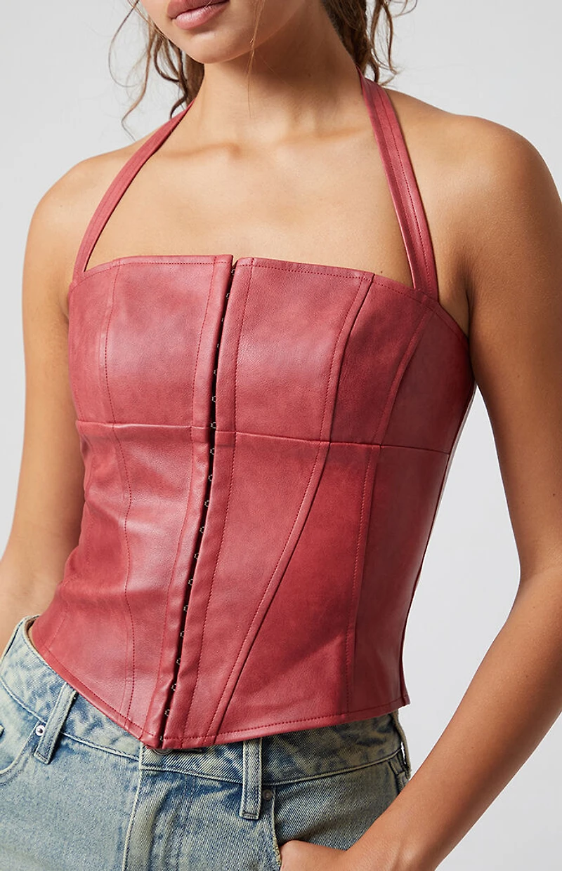 Third Charm Faux Leather Halter Corset