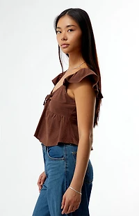 LA Hearts Keyhole Linen Babydoll Top