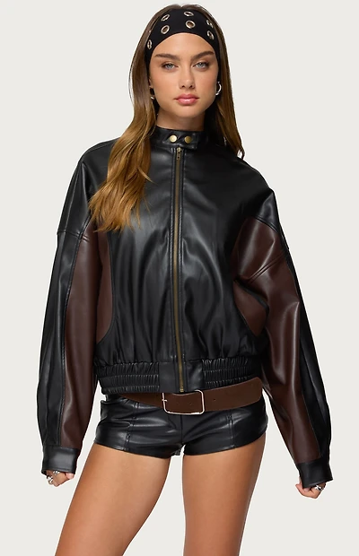 Edikted Lavena Contrast Faux Leather Jacket