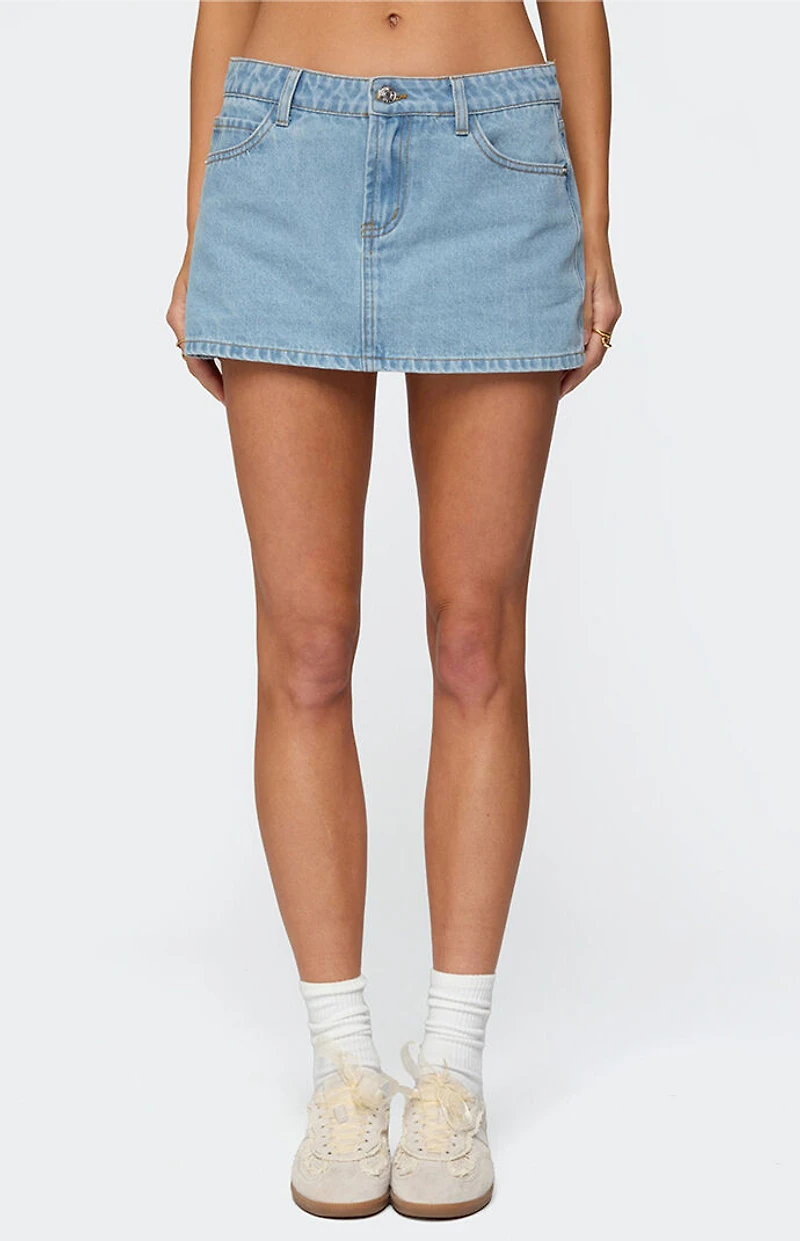 Edikted Eyelet Bows Denim Mini Skirt