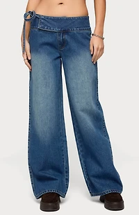Edikted Cleo Tie Waist Low Rise Baggy Jeans