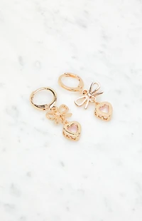 LA Hearts Bow Heart Hoop Earrings
